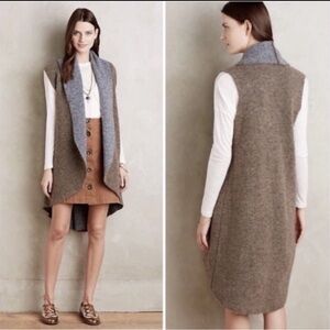 NWT Moth Anthropologie shawled avalee long Brown wool vest | grey | size M/L